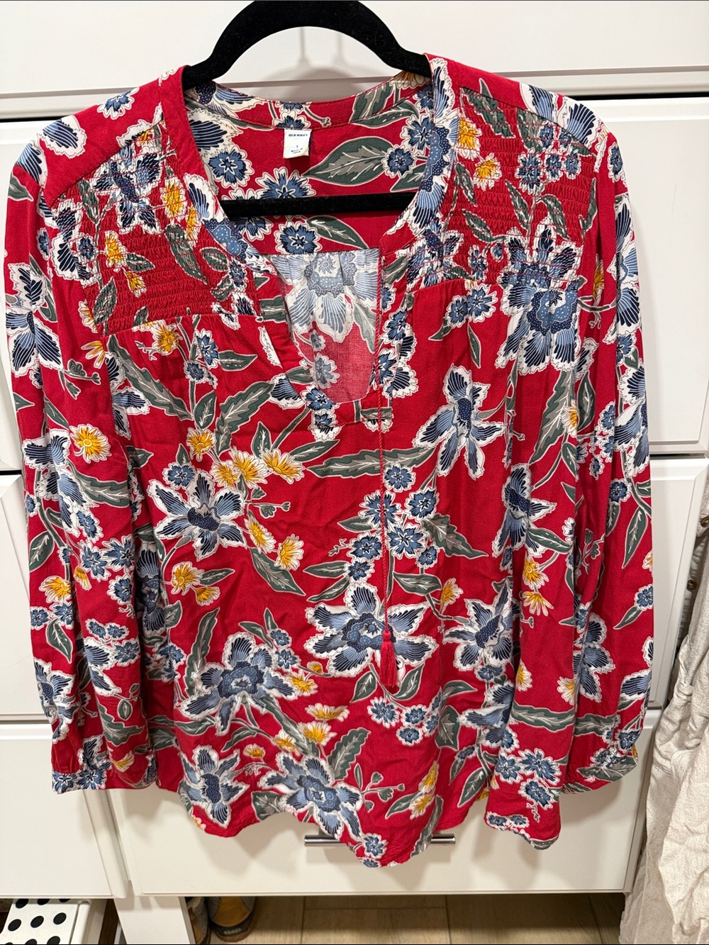 Old Navy Red Floral Split-Neck Tunic